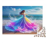 Seaside Woman Jigsaw Puzzles Puzzles for Adults Kids. 1000 Piece Rainbow Skirt Great Gifts Challenge Toy Educational Games Home Decoration for Educational Games Gifts 1000pcs (75x50cm)