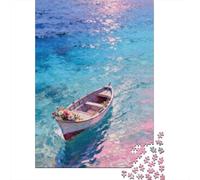 Season at Sea 1000-Piece Recycled Cardboard Pink Sea Boat Puzzle, Educational Decompression, Personalised Gift, Wall Decor & Family Holidays 38x26cm/1000pcs