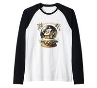 Season’s Greetings Cozy Winter Cottage Snow Globe Raglan Baseball Tee