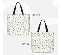 Season Watercolors Of Herbs Flowers Basic Models Tote Bag With Zipper With Inner Pockets,Laptop Work Tote Bag For Sport,Travel