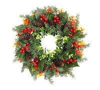 Seasonal 40cm Christmas Wreath with Pinecones and Berries for Door or Wall, Artificial Green Foliage Decoration for Indoor and Outdoor Use