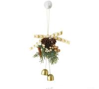 Seasonal Car Hanging Decor with Red Bow Pinecone Elements and Bells for Festive Style(White)
