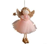 Seasonal Christmas Tree Ornament with Angel Girl, Deer Antlers, and Wings in Plush Cloth for Hanging (Pink)