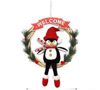 Seasonal Cloth Door Wreath with Charming Penguin Design and Wreath Shape Hoop Featuring a Warm Welcome Sign for Holiday Use (A)