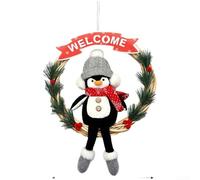 Seasonal Cloth Door Wreath with Charming Penguin Design and Wreath Shape Hoop Featuring a Warm Welcome Sign for Holiday Use (B)