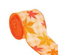 Seasonal Craft Ribbon featuring Pumpkin and Buffalo Plaid, 180 Inches for Thanksgiving Projects (A)