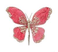 Seasonal For Christmas Tree Decoration Featuring Multicolor Glitter Sequins Flannel Butterfly with Lightweight Build and Ready to Hang Convenience (Dark Pink)