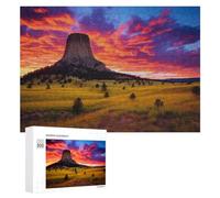 Seasonal Gift - Devils Tower at Sunset, Decorative Wooden Puzzle, 300 PCS - for Detail-Focused Puzzlers