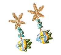 Seasonal holiday rosin echinoderms fish swing earrings that highlight the mix construction and stone intonation, elegant cowrie encouraged mix earrings, one size, As described