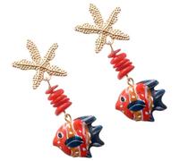 Seasonal holiday rosin echinoderms fish swing earrings that highlight the mix construction and stone intonation, elegant cowrie encouraged mix earrings, one size, As described