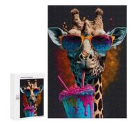 Seasonal Home Décor - Giraffe with Colorful Drink, Displayable Picture Puzzle, 300 PCS, for Screen-Free Relaxation at Home