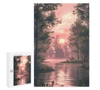 Seasonal Home Décor - Pink Sunset Over The River, Decorative Jigsaw for Grown-Ups, 1000 PCS - for Quiet Evenings And Focused Play