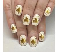 Seasonal Press On Nails Set 24pcs Gold Glitters Design Ergonomic Fit False Nails For Adults Women Ergonomic Shape Fake Nail ABS Matte Fall Press On Nail