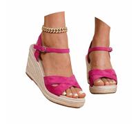 Seasonal Sandals for with Espadrille Rope Ankle Straps and Wide Toe Opening Platform Heeled Sandals for Summer Comfort (b-RD3, 5)