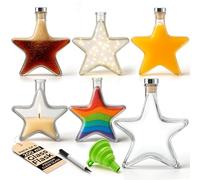 SEASONAL STREET Star Shaped Glass Flask Bottles 200ml - 6 Pack Decorative Glass Bottles with Cork Lid, Labels, Pen and Funnel - Ideal for Display, Crafts or Gifts