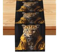 Seasonal Table Runner 13x72 In, Leopard in a leather jacket Print Farmhouse Runners, for Home Wedding Party Indoor Outdoor Decor