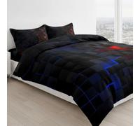 Seasonal Tech Feel Bedding, Outer Space Bedding Set, Full Size Light Geometric Comforter Sets, 3PCS Geometry Honeycomb Bed Sets, Soft Stylish Comforter for All Season Bedroom Decor(Red+blue,Full)