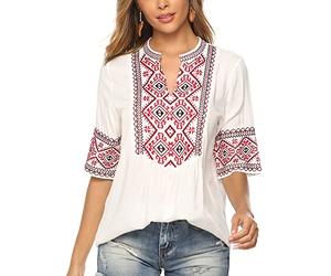 Seasonal Ukraine Blouse Summer Women's Tunic Bohemian Embroidery Folklore Tops Boho Hippie Short Sleeve Loose Top, 073-white, 3XL