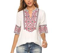 Seasonal Ukraine Women's Summer Blouse Tunic Folklore Embroidery Tops Boho Hippie Short Sleeve Loose Top, 073-White, XL