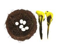 Seasonal Woven Bird Nest Basket Decoration Complete With Artificial Eggs Feathered For Indoor Use Seasonal Displays Miniature Nest Set