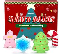 SeasonBliss 4 Pack Handmade Bubble Bath Bombs with Gingerbread Christmas Tree Candy Cane and Snowflake for Women Boys Girls