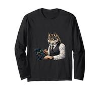 Seasoned Investor Wolf Analyzing Stock Charts on Tablet Long Sleeve T-Shirt