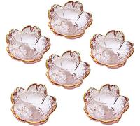 Seasoning bowls with gold rim,6 pcs Pink Cherry Flower Crystal Glass Appetizer Plates dipping bowls Small Glass Dish 3.26*1.42 inch ,6.2oz pink glass plates mini for charcuterie board (Phnom Penh)