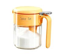 Seasoning Container,400ml Moisture Resistant Spoon Included | Glass Lidded Seasoning Container - for Sugar Vinegar Pepper Salt Meal Prep Catering Truck Restaurant Camping Picnic Barbecue
