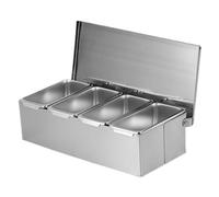 Seasoning Containers, 4 Compartment Trays Coffee Organizer Station Ice Cream Bar Supplies with Stainless Steel Materials for or Food Storage