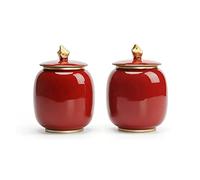 Seasoning Pot 2 Pack Red Porcelain Jar Spice Set Seasoning Box Condiment Pot Sugar Pepper Coffee Spice Sugar Storage Bowls Can for Kitchen Organization and Cooking Essentials