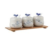 Seasoning Pot 3pcs Jars Plum Bossom Sugar Bowl with Lid Chinese Sugar Pot Sugar Container Spice Jar Seasoning Jar 400ml Pot