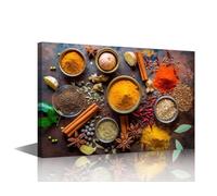 Seasoning Wall Art Spices and Herbs Large Canvas Wall Art Food and Cuisine Ingredients Wall Art for Living Room Posters & Prints Modern Home Decor Stretched and Framed Ready to Hang (24"Wx36"H)