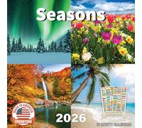 Seasons Calendar 2026 - Deluxe 2026 Changing Seasons Wall Calendar Bundle with 100 Reminder Stickers (Nature Gifts, Office Supplies) | Made In The USA