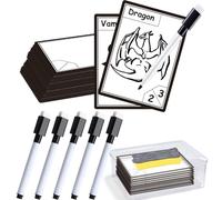 Season's Friends 50 Pcs Reusable Tokens Dry Erase Cards- Blank Double-Sided Playing Cards with 5 Erasable Marker Pens for Flash Cards, DIY Games, Housework & Office Use