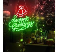 Season's Greetings Christmas LED Neon Sign Home Decor, Christmas Bell Signs Wall Decoration Light