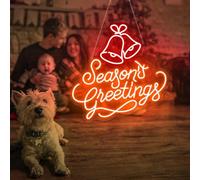 Season's Greetings Christmas LED Neon Sign Home Decor, Christmas Bell Signs Wall Decoration Light