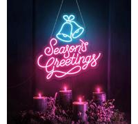 Season's Greetings Christmas LED Neon Sign Home Decor, Christmas Bell Signs Wall Decoration Light