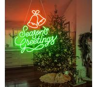 Season's Greetings Christmas LED Neon Sign Home Decor, Christmas Bell Signs Wall Decoration Light