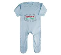 Seasons Greetings Decorative Baby Romper Jumpsuit with feet, 0-3 Months, Pastel Blue