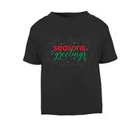 Seasons Greetings Decorative Short Sleeve Cotton Toddler t Shirt, 3-4 Years, Black
