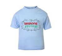Seasons Greetings Decorative Short Sleeve Cotton Toddler t Shirt, 3-4 Years, Pastel Blue