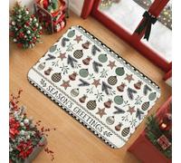 Season's Greetings Ornament Quote Ornaments Christmas Area Rug 2' X 3' | Pine Branches, Festive Bells, Seasonal Typography, Classic Winter Motif, Entryway Accents