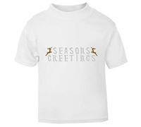 Seasons Greetings Style 2 Reindeer Short Sleeve Cotton Kids t Shirt, 2-3 Years, White