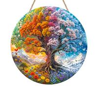 Seasons Tree of Life Sun Catcher, Stained Glass Style Sun Catchers for Windows, Vibrant Garden Hanging Ornaments, 2D Flat Acrylic Suncatcher for Patio, Balcony & Home Decor