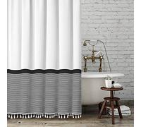 Seasonwood Black and White Shower Curtain Striped with Tassels for Bathroom Decor,Heavy Weighted 72-Inch, 72 x 72