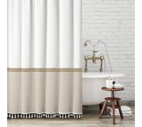 Seasonwood Bohemian Shower Curtain Tassel，96 Inch Extra Long Black White Striped Bathroom Shower Curtain，72 x 96