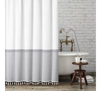 Seasonwood Extra Long Shower Curtain Tassel White and Gray Shower Curtains for Bathroom Farmhouse Modern Grey Bathroom Curtain Set 72?84