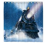 Seasonwood Winter Christmas Night Train Shower Curtain Set with 12 Hooks Wonderland Railway Polar Express Retro Bathroom Bathtubs Decor Waterproof with Washable Durable Polyester Fabric 72"x72"