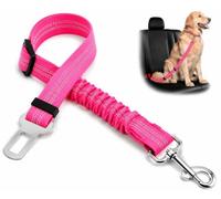 Seat Belt Dog Car Harness UK,Adjustable Elastic Bungee, Strong Durable Dog Car Harness - 360 Degree Swivel Attach Won't Twist, Reflective, Easy to Use (PINK)