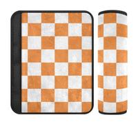 Seat Belt Pads, Soft Fleece 2 Pack, Orange Check | Plush Cotton Filled, Adjustable Set, Machine Washable for Car Seat Belts